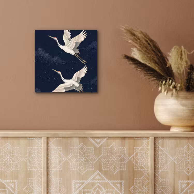 Kraanvogels - Nachthemel - Blauw aluminium wit klein -sfeer4