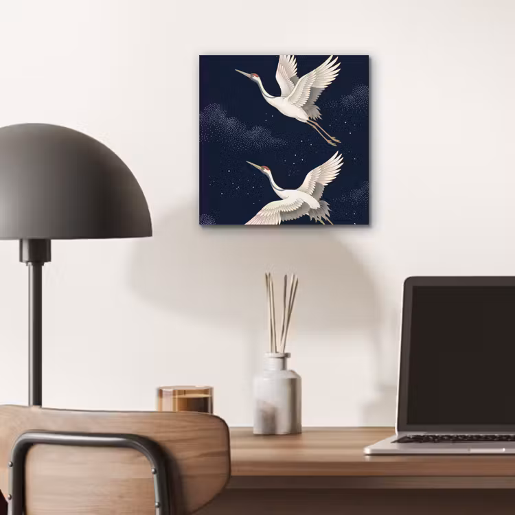 Kraanvogels - Nachthemel - Blauw aluminium wit klein -sfeer5