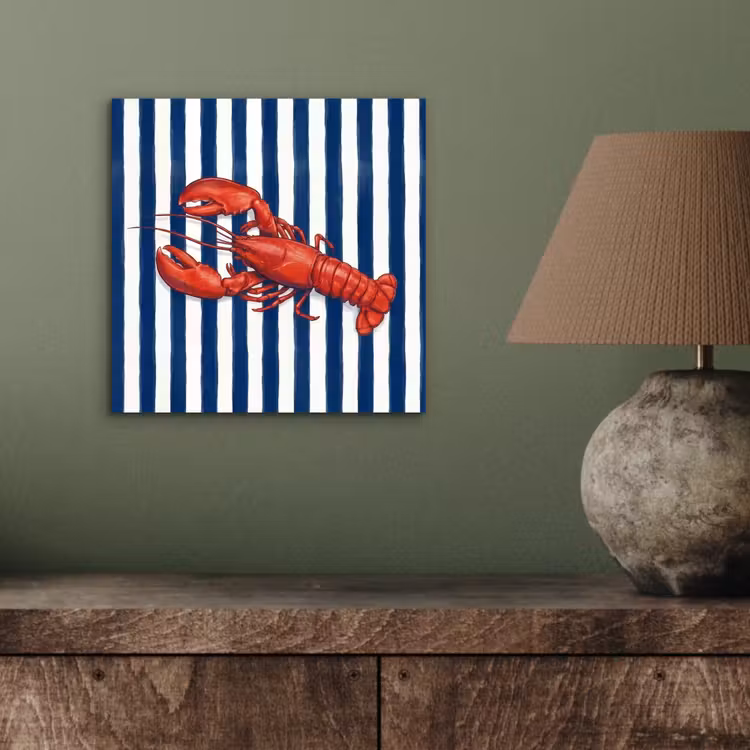 Schaaldier - Kreeft - Marine - Illustratie - Rood aluminium wit klein -sfeer2