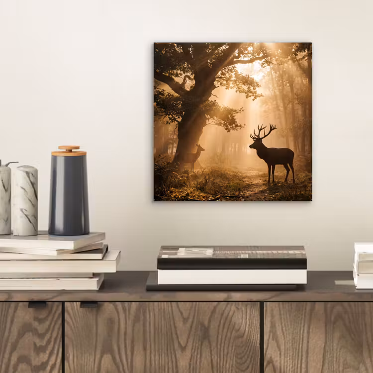 Hert - Bos - Mistig - Natuur - Goud aluminium wit klein -sfeer1