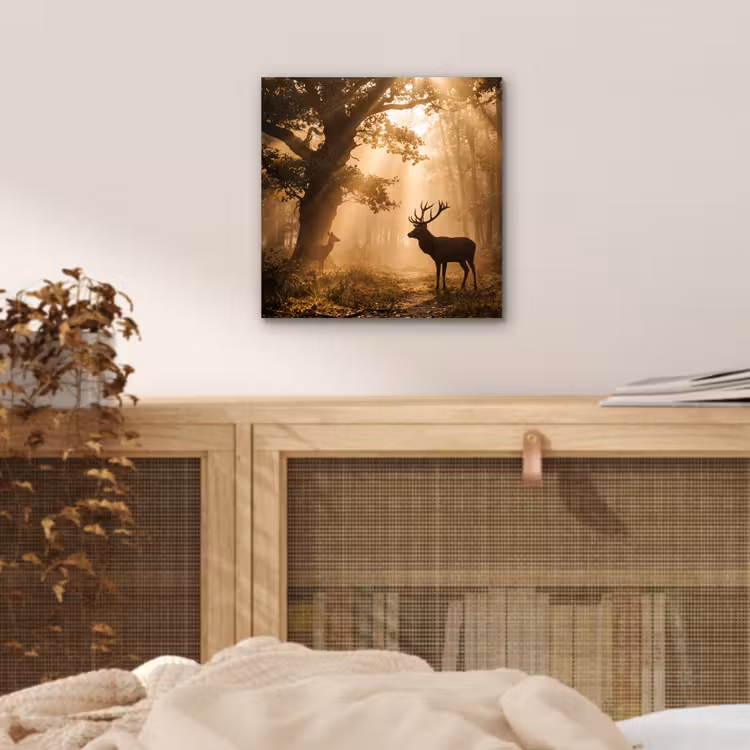 Hert - Bos - Mistig - Natuur - Goud aluminium wit klein -sfeer3