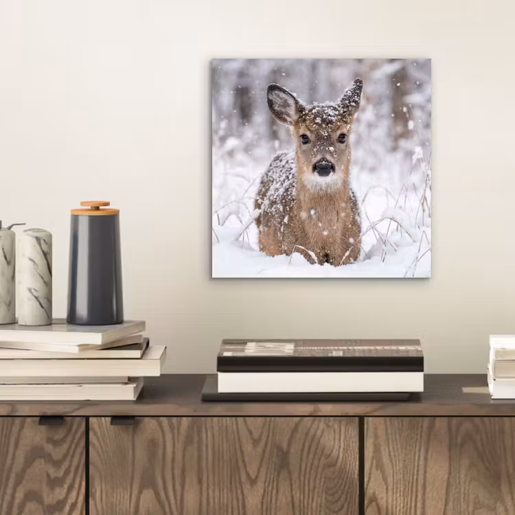 Hert - Sneeuw - Bos - Dieren - Vertederend aluminium wit klein -sfeer1