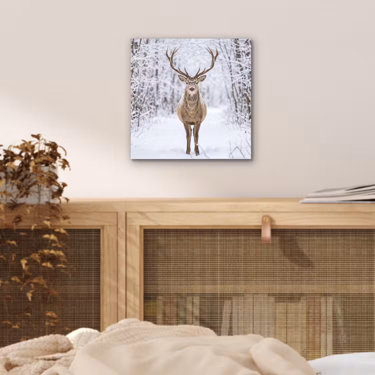 Hert - Winter - Bos - Natuur - Wit aluminium wit klein -sfeer3