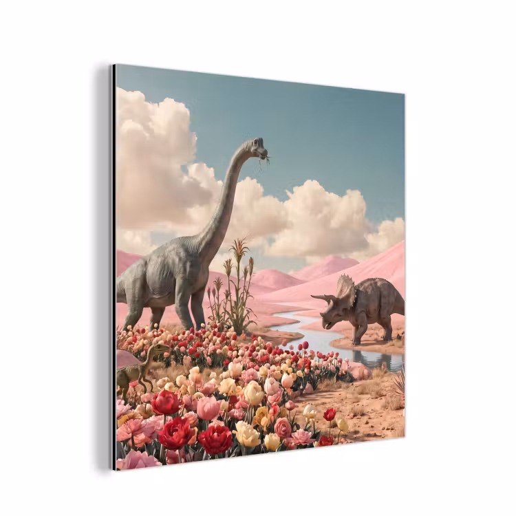 aluminium wall art - Dinosaur - Pink - Landscape - Dinosaurus - Roze - Landschap aluminium wit klein