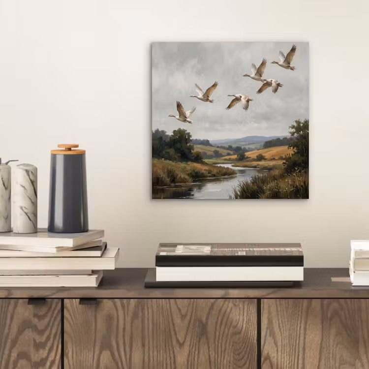Eenden - Rivier - Landschap - Vlucht - Nostalgisch aluminium wit klein -sfeer1