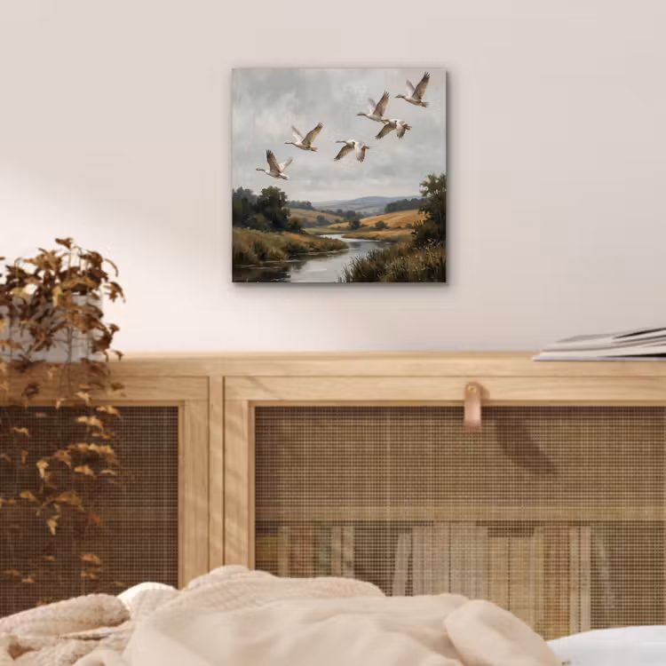 Eenden - Rivier - Landschap - Vlucht - Nostalgisch aluminium wit klein -sfeer3