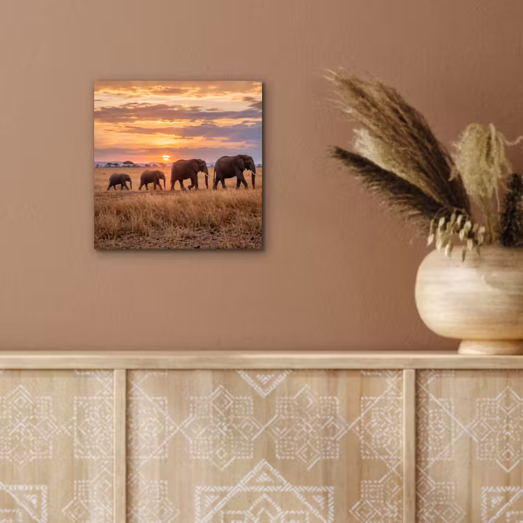 Olifanten - Savanne - Zonsondergang - Afrika - Warm aluminium wit klein -sfeer4
