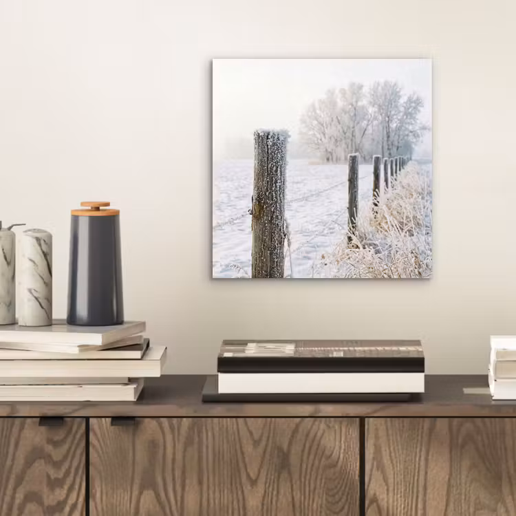 Hek - Sneeuw - Mist - Platteland - Nostalgisch aluminium wit klein -sfeer1