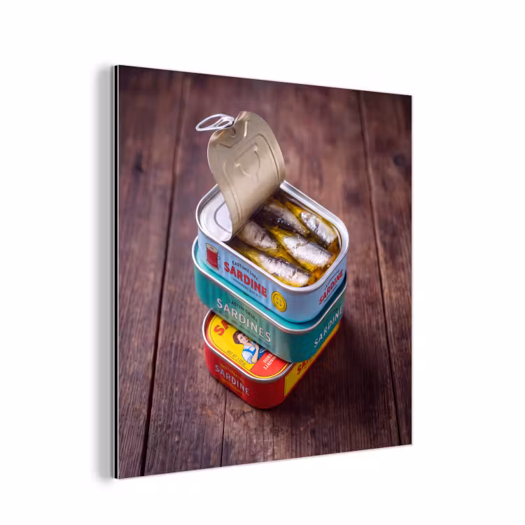 aluminium wall art - Fish - Cans - Kitchen - Vis - Blikjes - Keuken aluminium wit klein