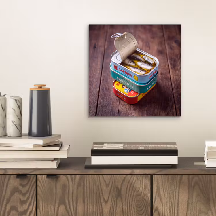aluminium wall art - Fish - Cans - Kitchen - Vis - Blikjes - Keuken aluminium wit klein