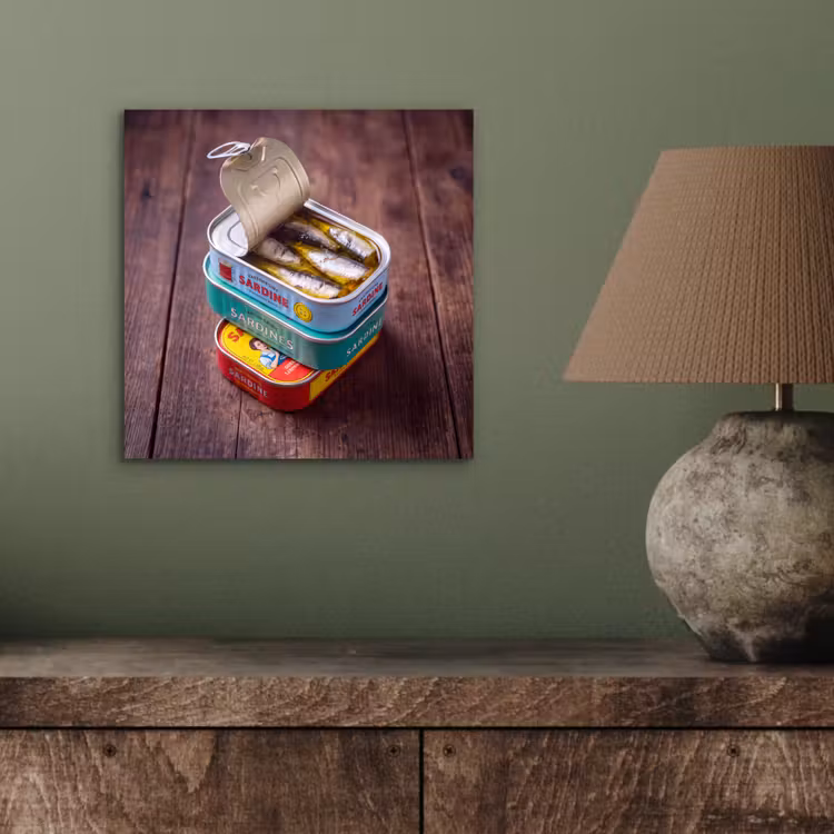 aluminium wall art - Fish - Cans - Kitchen - Vis - Blikjes - Keuken aluminium wit klein