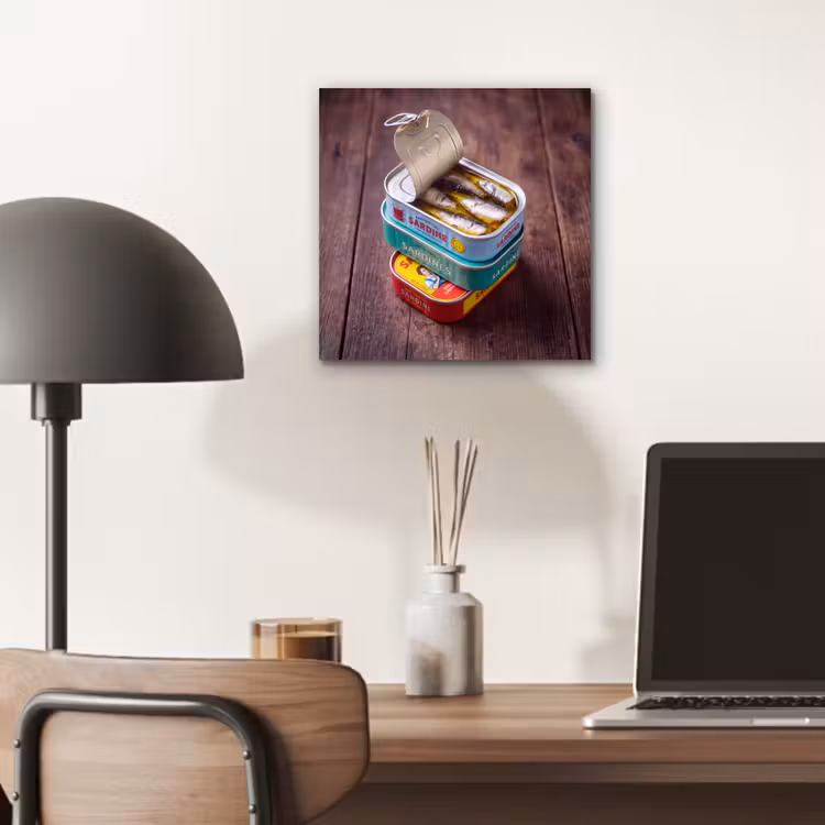 aluminium wall art - Fish - Cans - Kitchen - Vis - Blikjes - Keuken aluminium wit klein