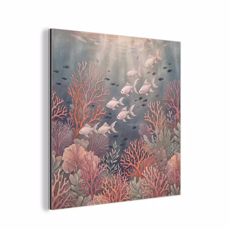 Vis - Koraal - Onderwater - Illustratie - Vintage aluminium wit klein -3d