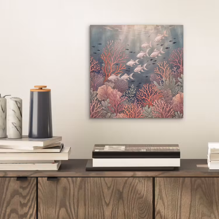 Vis - Koraal - Onderwater - Illustratie - Vintage aluminium wit klein -sfeer1