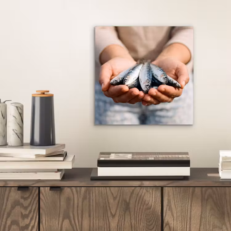 aluminium wall art - Fish - Hands - Nature - Vis - Handen - Natuur aluminium wit klein