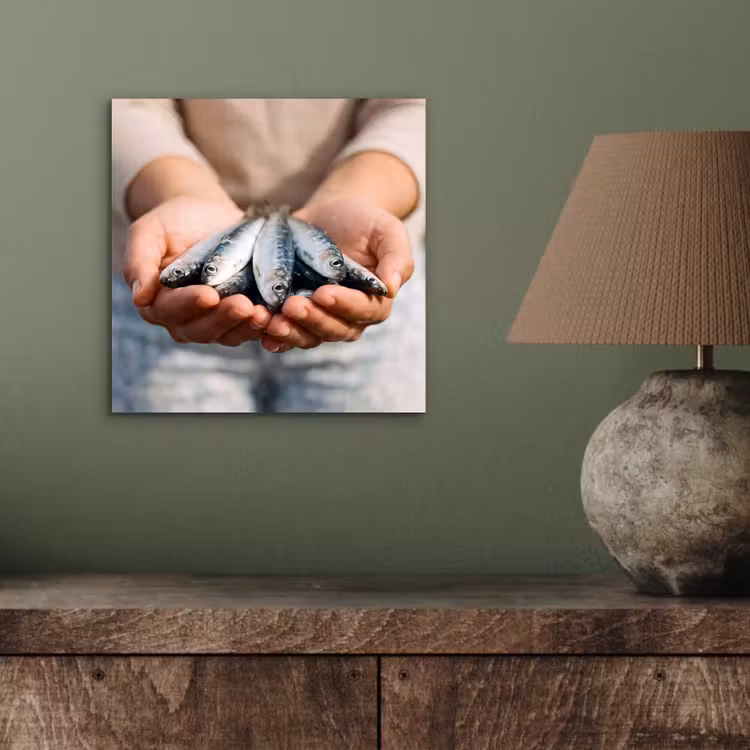 aluminium wall art - Fish - Hands - Nature - Vis - Handen - Natuur aluminium wit klein