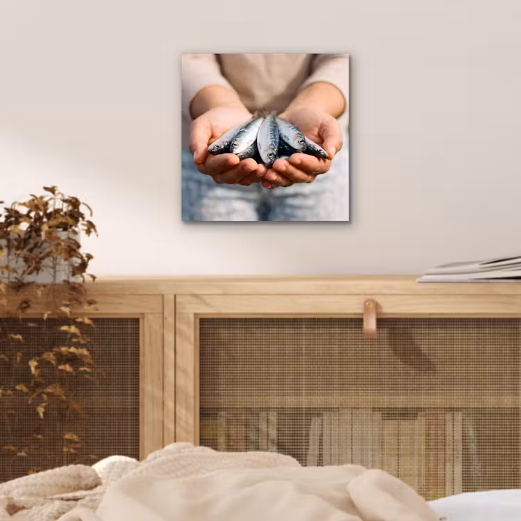 aluminium wall art - Fish - Hands - Nature - Vis - Handen - Natuur aluminium wit klein
