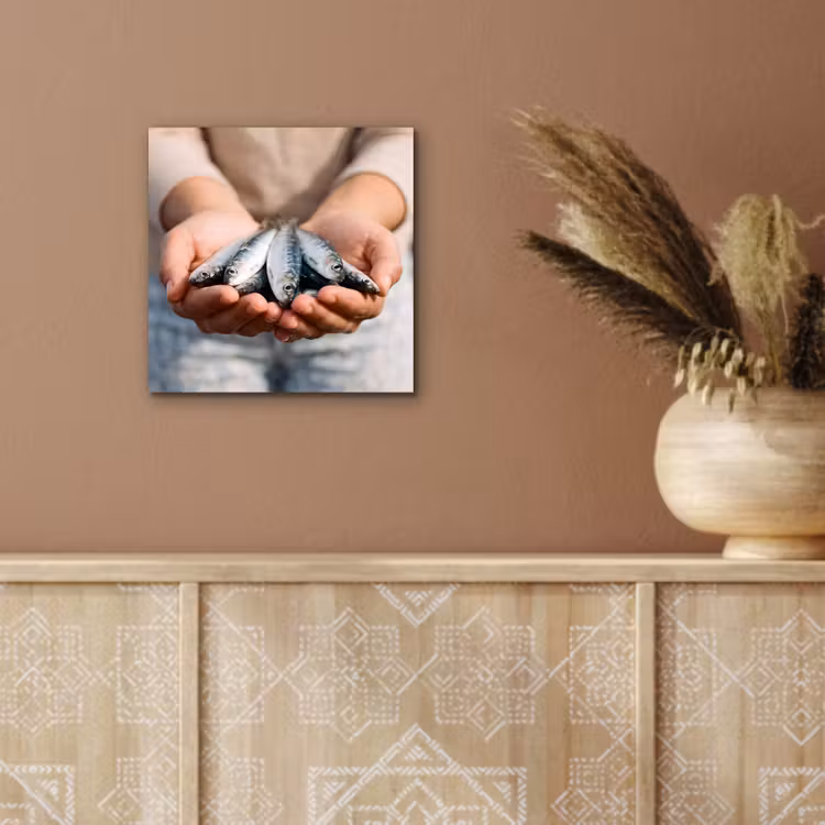 aluminium wall art - Fish - Hands - Nature - Vis - Handen - Natuur aluminium wit klein