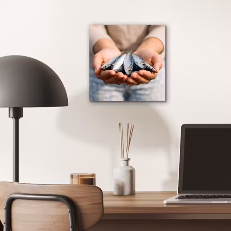 aluminium wall art - Fish - Hands - Nature - Vis - Handen - Natuur aluminium wit klein