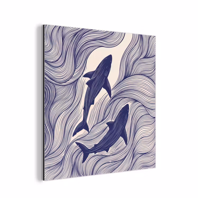 Vis - Oceaan - Lijntekening - Blauw - Dieren aluminium wit klein -3d