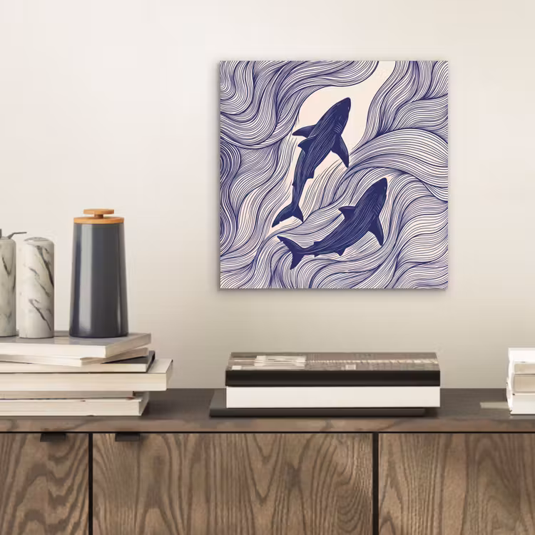 Vis - Oceaan - Lijntekening - Blauw - Dieren aluminium wit klein -sfeer1