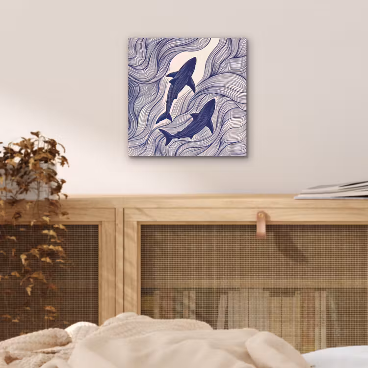 Vis - Oceaan - Lijntekening - Blauw - Dieren aluminium wit klein -sfeer3