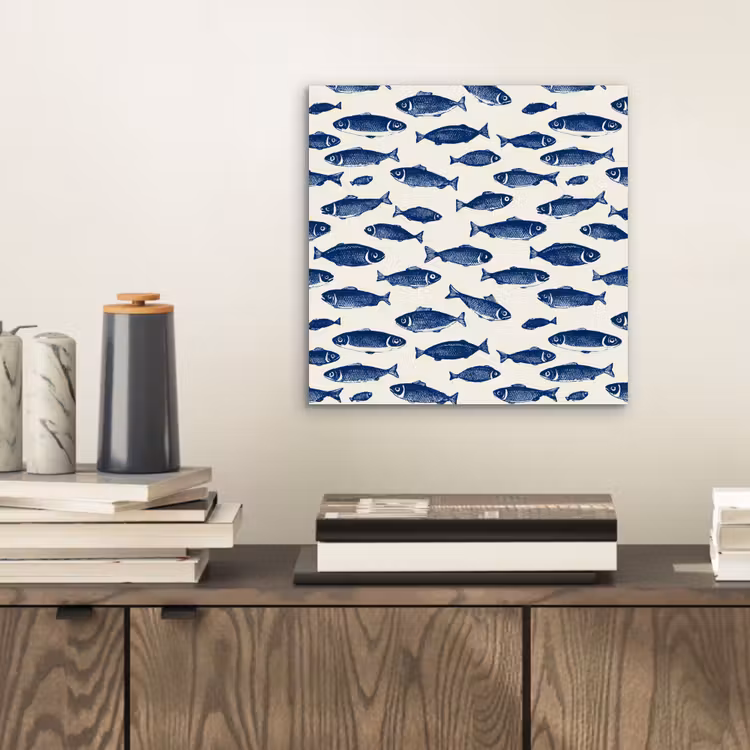 Vissen - Patroon - Blauw - Wit aluminium wit klein 46 -sfeer1