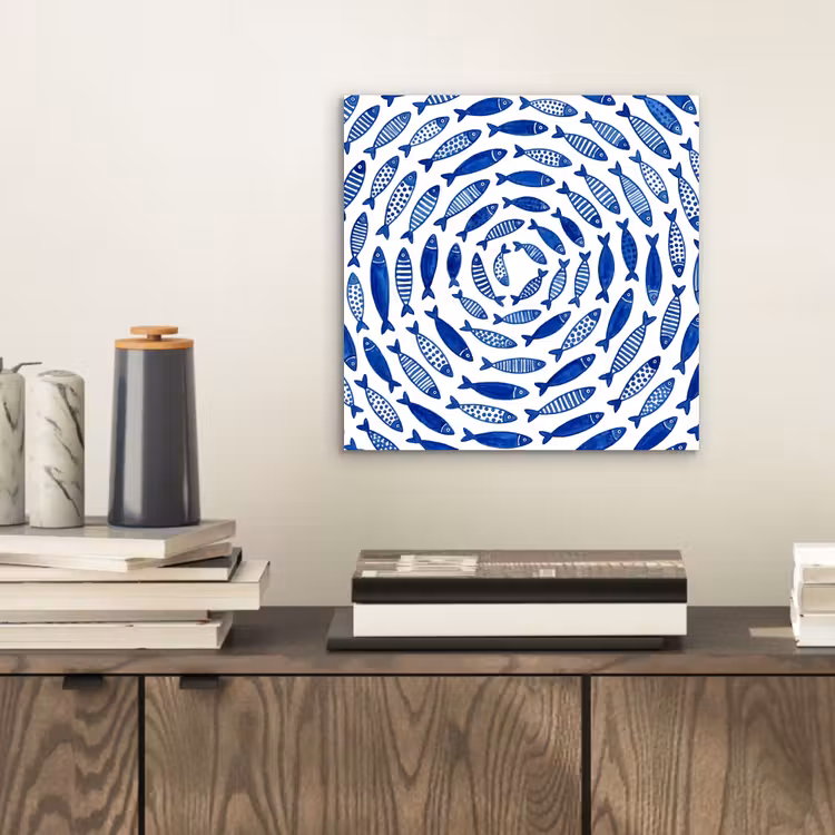 Vis - Patroon - Onderwater - Abstract - Blauw aluminium wit klein -sfeer1