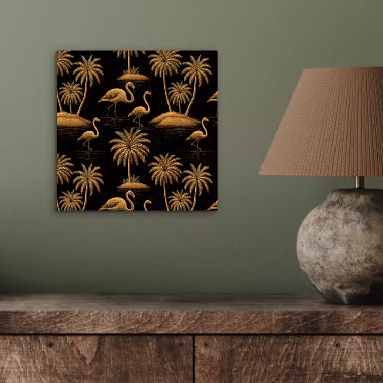 Flamingo - Palmbomen - Tropisch - Goud - Zwart aluminium wit klein 46 -sfeer2