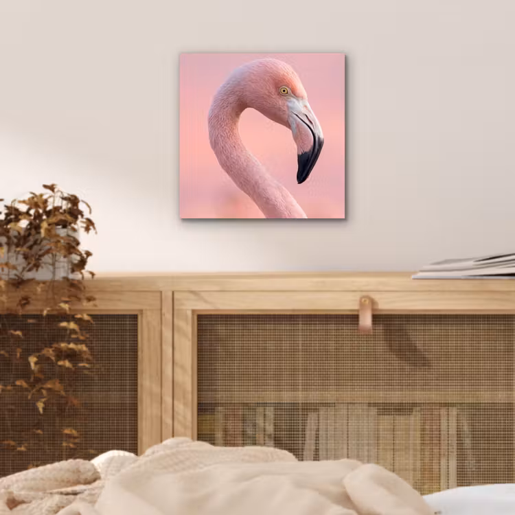 Flamingo - Portret - Roze aluminium wit klein -sfeer3