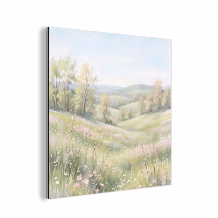 Bloemen veld - Bloemen - Groen aluminium wit klein -3d