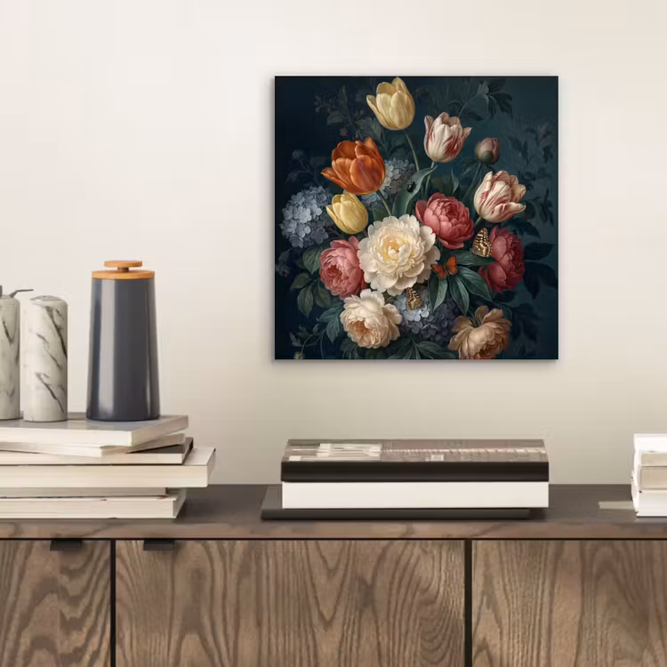 Bloemen - Boeket - Natuur - Klassiek - Donker aluminium wit klein -sfeer1