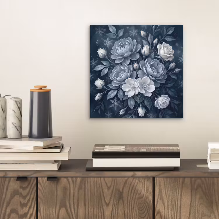 Bloemen - Boeket - Winter - Abstract - Blauw aluminium wit klein -sfeer1