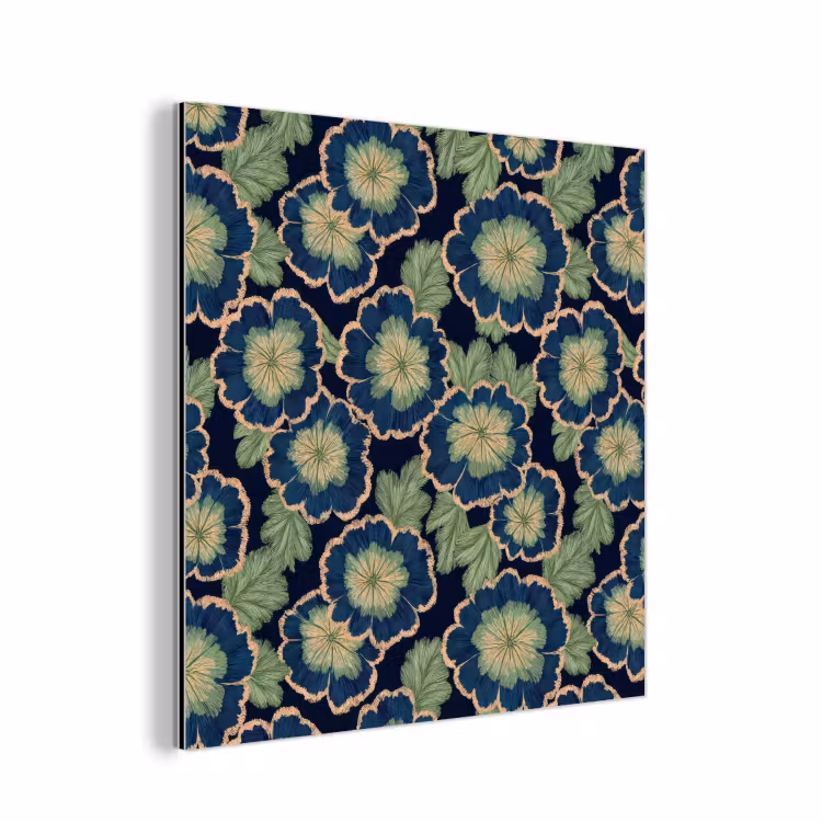 Bloemen - Borduurwerk - Patroon - Blauw - Groen aluminium wit klein 46 -3d