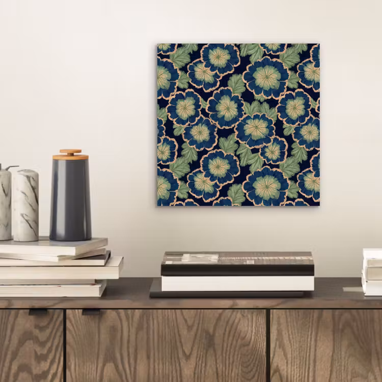 Bloemen - Borduurwerk - Patroon - Blauw - Groen aluminium wit klein 46 -sfeer1