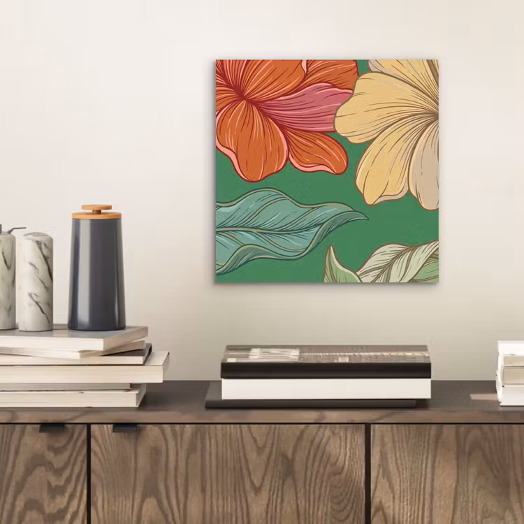 aluminium wall art - Flowers - Greenery - Illustration - Bloemen - Groen - Illustratie aluminium wit klein