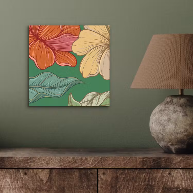 aluminium wall art - Flowers - Greenery - Illustration - Bloemen - Groen - Illustratie aluminium wit klein