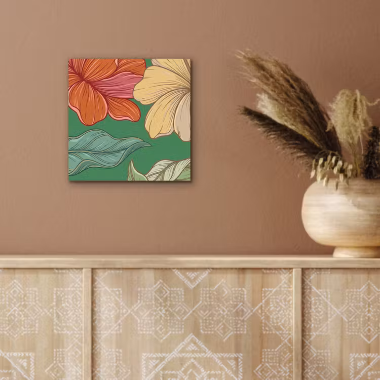 aluminium wall art - Flowers - Greenery - Illustration - Bloemen - Groen - Illustratie aluminium wit klein