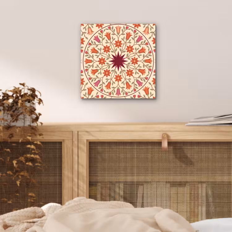 Bloemen - Mandala - Decoratief - Rood aluminium wit klein -sfeer3