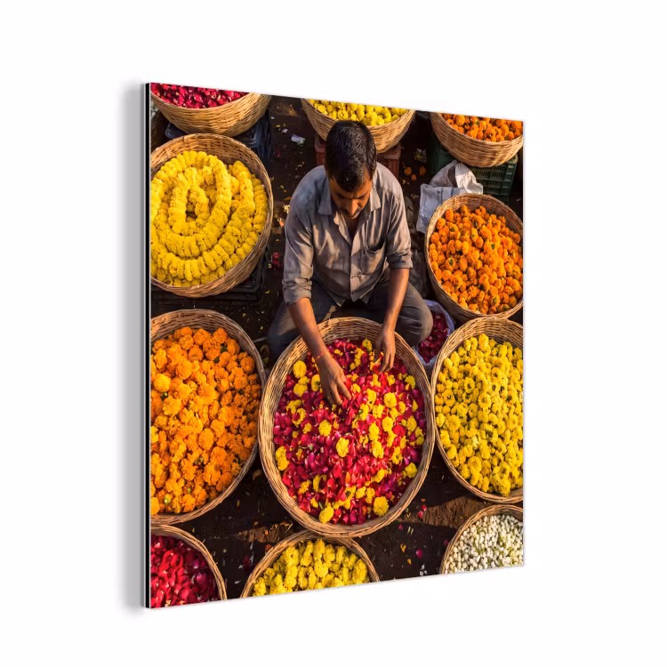 aluminium wall art - Flowers - Market - Colorful - Bloemen - Markt - Kleurrijk aluminium wit klein