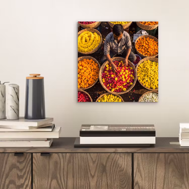 aluminium wall art - Flowers - Market - Colorful - Bloemen - Markt - Kleurrijk aluminium wit klein