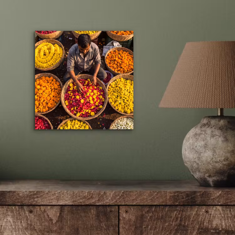 aluminium wall art - Flowers - Market - Colorful - Bloemen - Markt - Kleurrijk aluminium wit klein