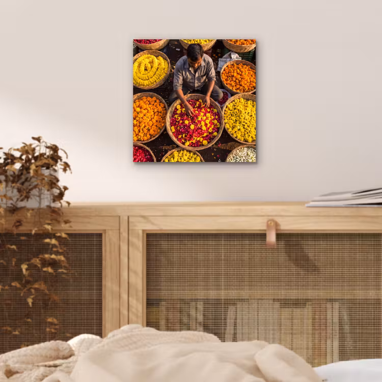 aluminium wall art - Flowers - Market - Colorful - Bloemen - Markt - Kleurrijk aluminium wit klein