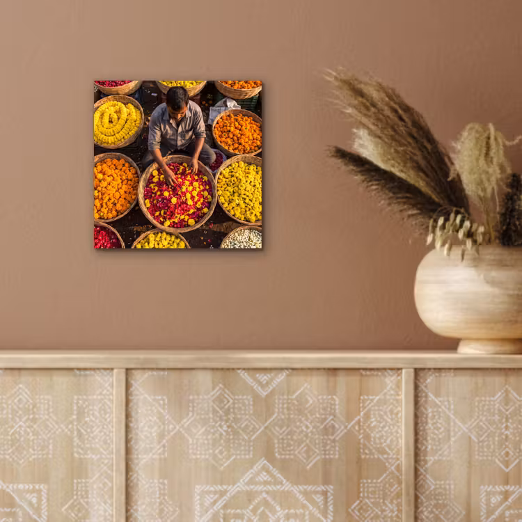 aluminium wall art - Flowers - Market - Colorful - Bloemen - Markt - Kleurrijk aluminium wit klein