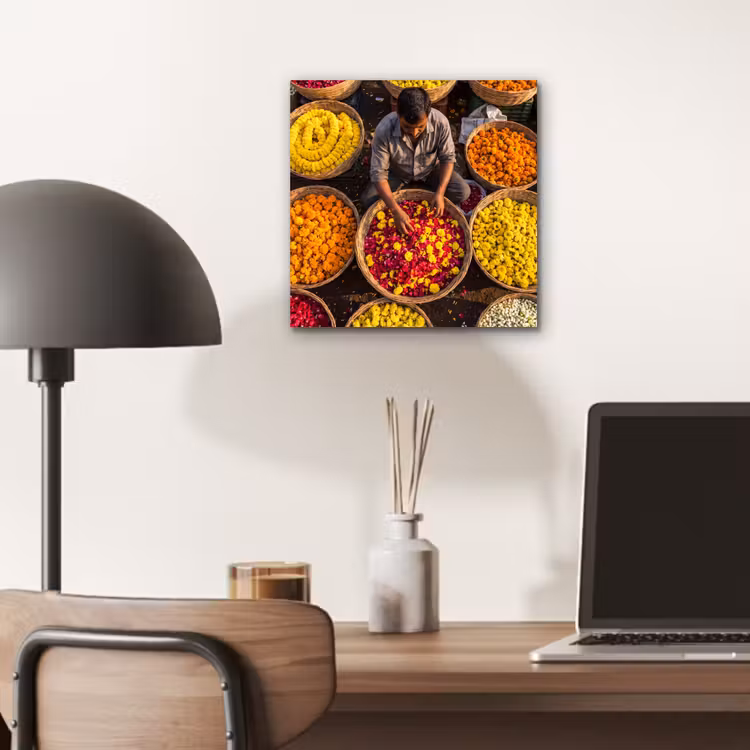 aluminium wall art - Flowers - Market - Colorful - Bloemen - Markt - Kleurrijk aluminium wit klein