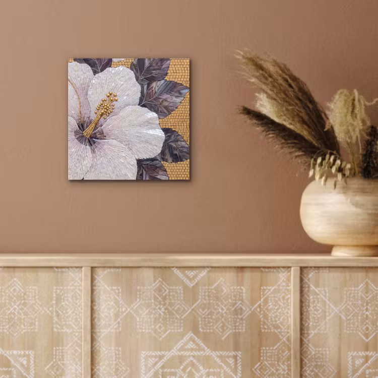 Bloemen - Mozaïek - Kunst - Modern - Goud aluminium wit klein -sfeer4