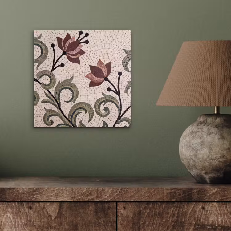 Bloemen - Mozaïek - Patroon - Abstract - Groen aluminium wit klein -sfeer2