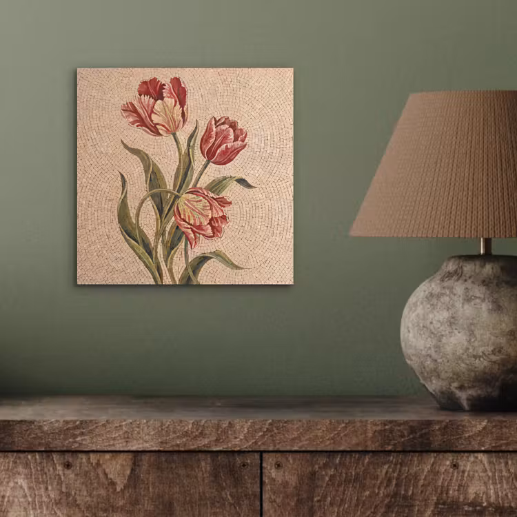 Bloemen - Mozaïek - Rood - Groen - Kunst aluminium wit klein -sfeer2