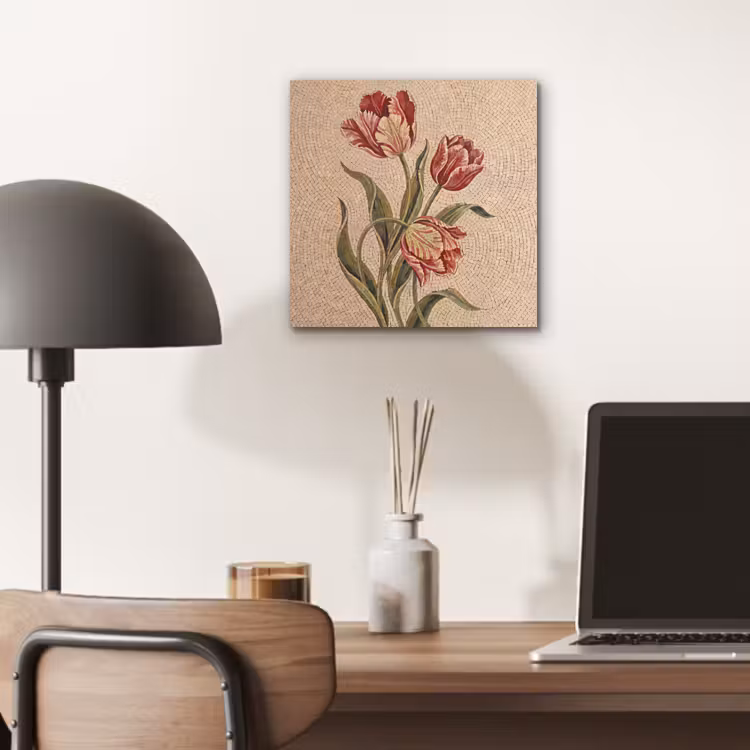 Bloemen - Mozaïek - Rood - Groen - Kunst aluminium wit klein -sfeer5