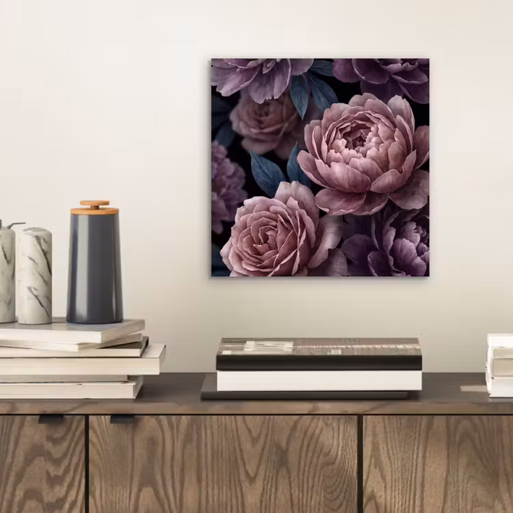Bloemen - Patroon - Donker - Botanisch - Paars aluminium wit klein -sfeer1